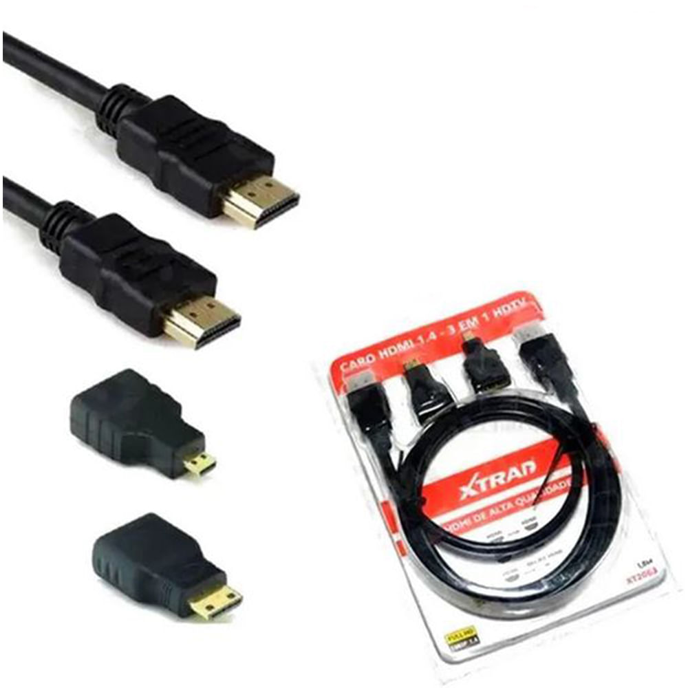 Cabo Hdmi 1,8M 4 Em 1 HDTV Mini HDMI Micro HDMI Xtrad XT2063