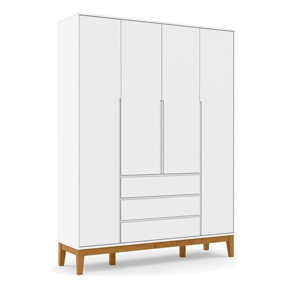 Berço Americano Unique E Guarda Roupa 4 Portas Nature Clean Branco Soft Eco Wood E Colchão Ortobom