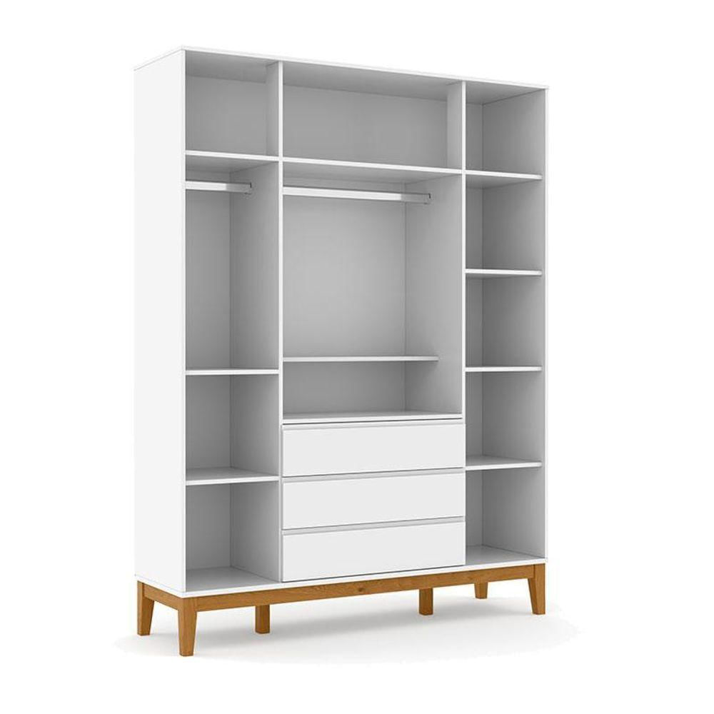 Berço Americano Unique E Guarda Roupa 4 Portas Nature Clean Branco Soft Eco Wood Com Colchão Gazin