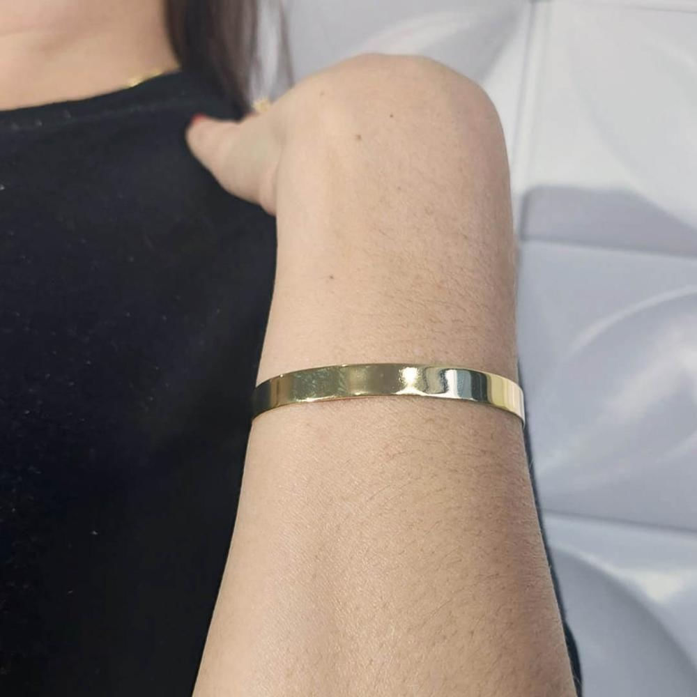 Bracelete Liso Largo Folheado Em Ouro 18k [f027]