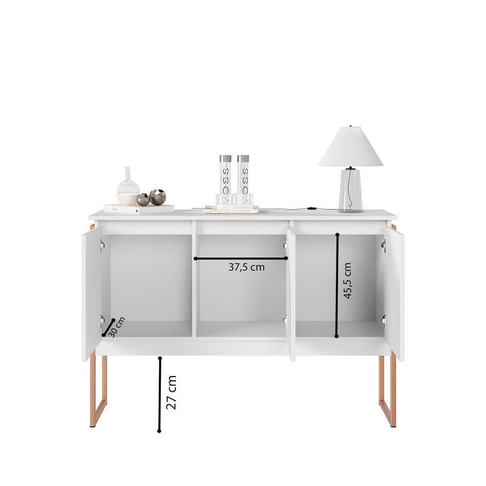 Buffet Aparador Luxo Roma - Branco Cobre Branco Cobre