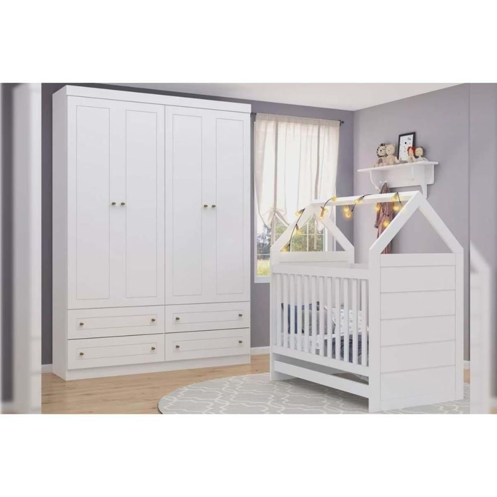 Quarto Infantil Completo Americano 2 Peças (1 G Roupa + 1 Berço) Qi60 Branco - Henn