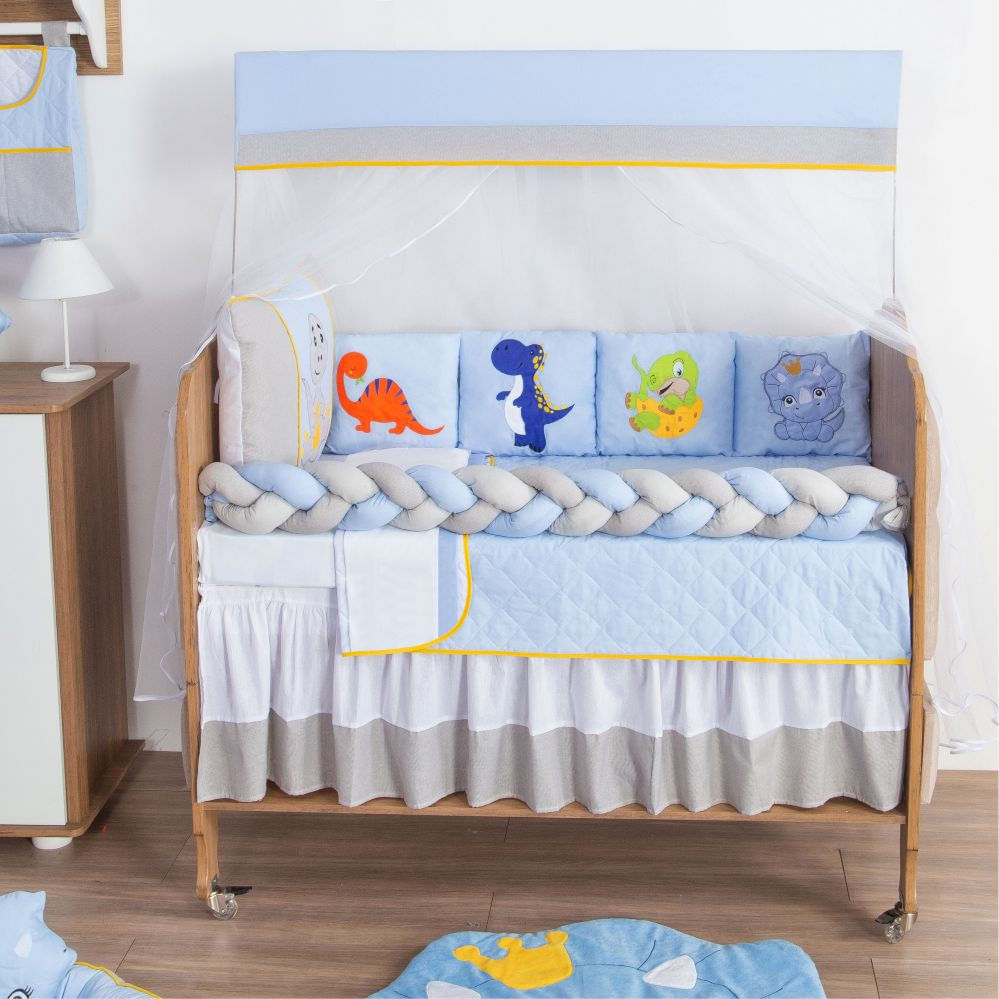 Kit para Berço Bebê Dinossauro 10 Peças - Azul