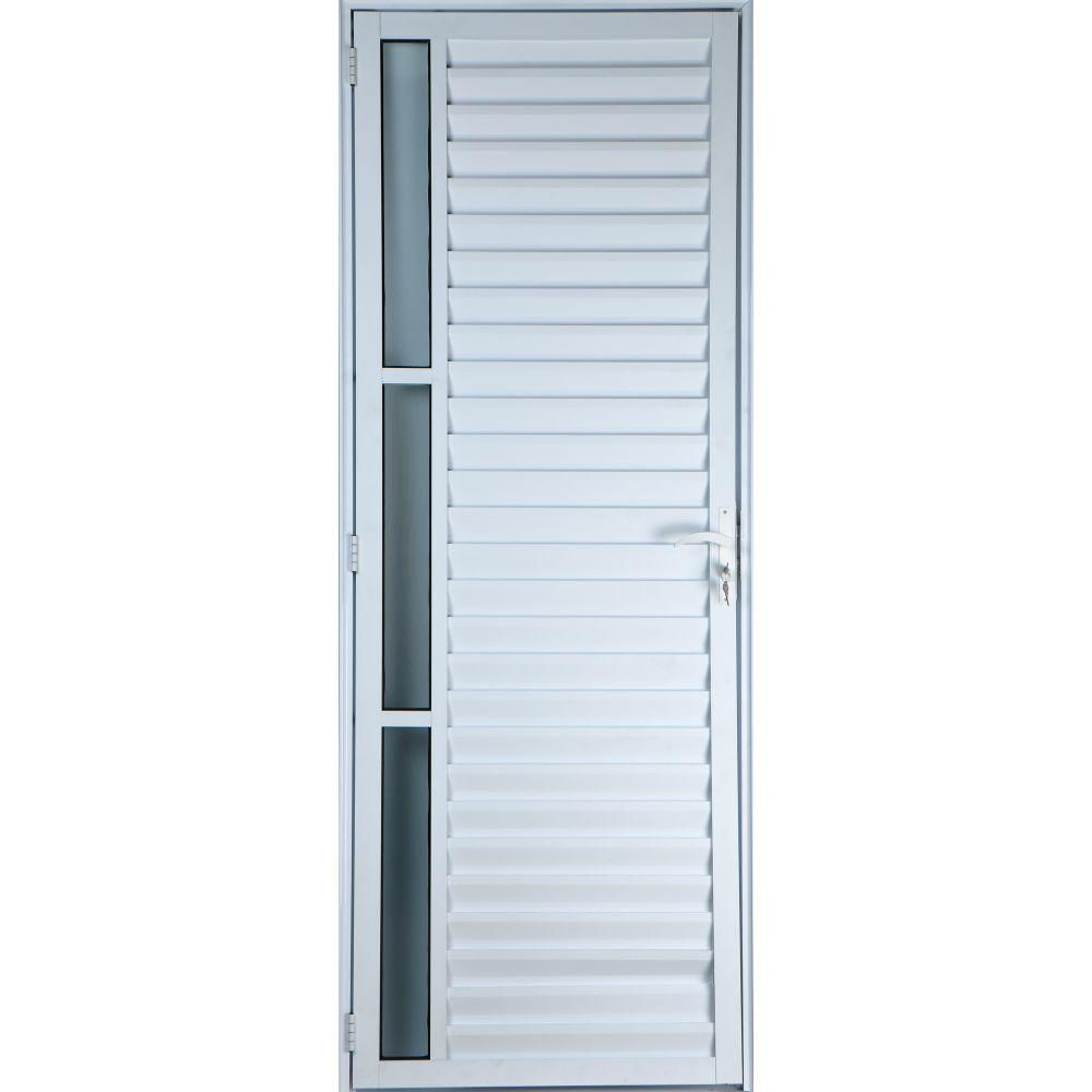 Porta de Alumínio Palheta com Visor 210x90cm Direita Branco