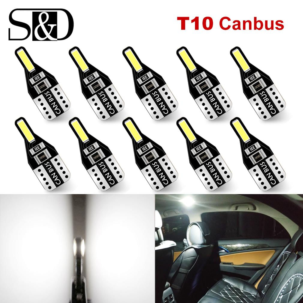 10 Peças Lâmpada LED T10 W5W 168 194 para Carro 12V 6000K Branca