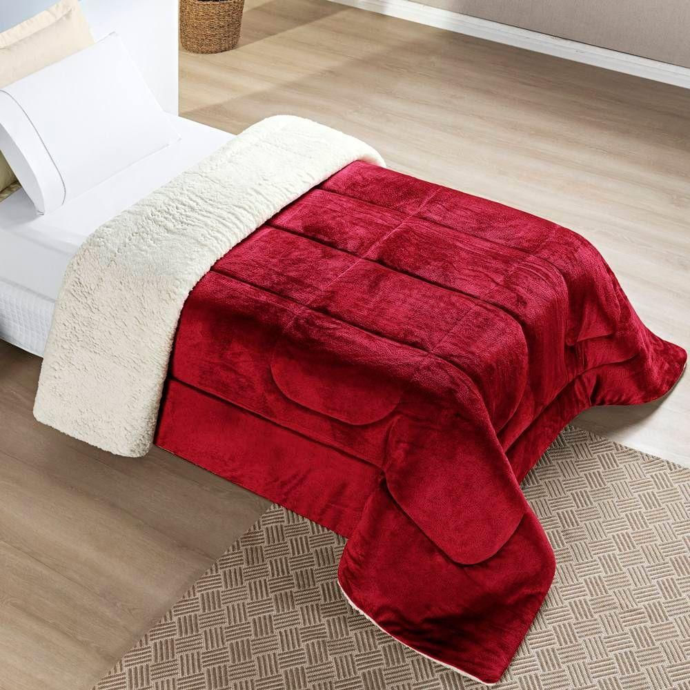 Edredom Solteiro Coberdrom Sherpa/mantinha Everest 1 Peça - Vermelho