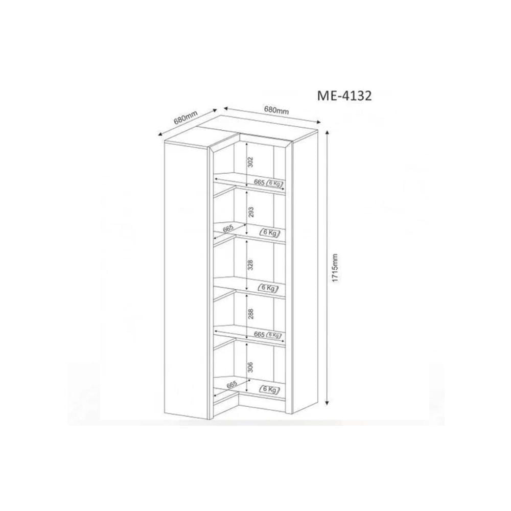 Estante Livreiro Solteiro ME4132 de Canto c/ 4 Prateleiras Branco - Tecno Mobili