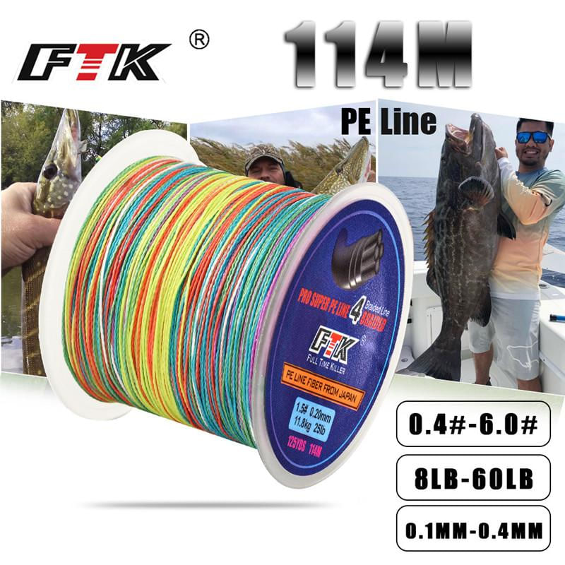 Linha de Pesca Trançada FTK 114M PE Colorida 8-60LB 0.1-0.4mm