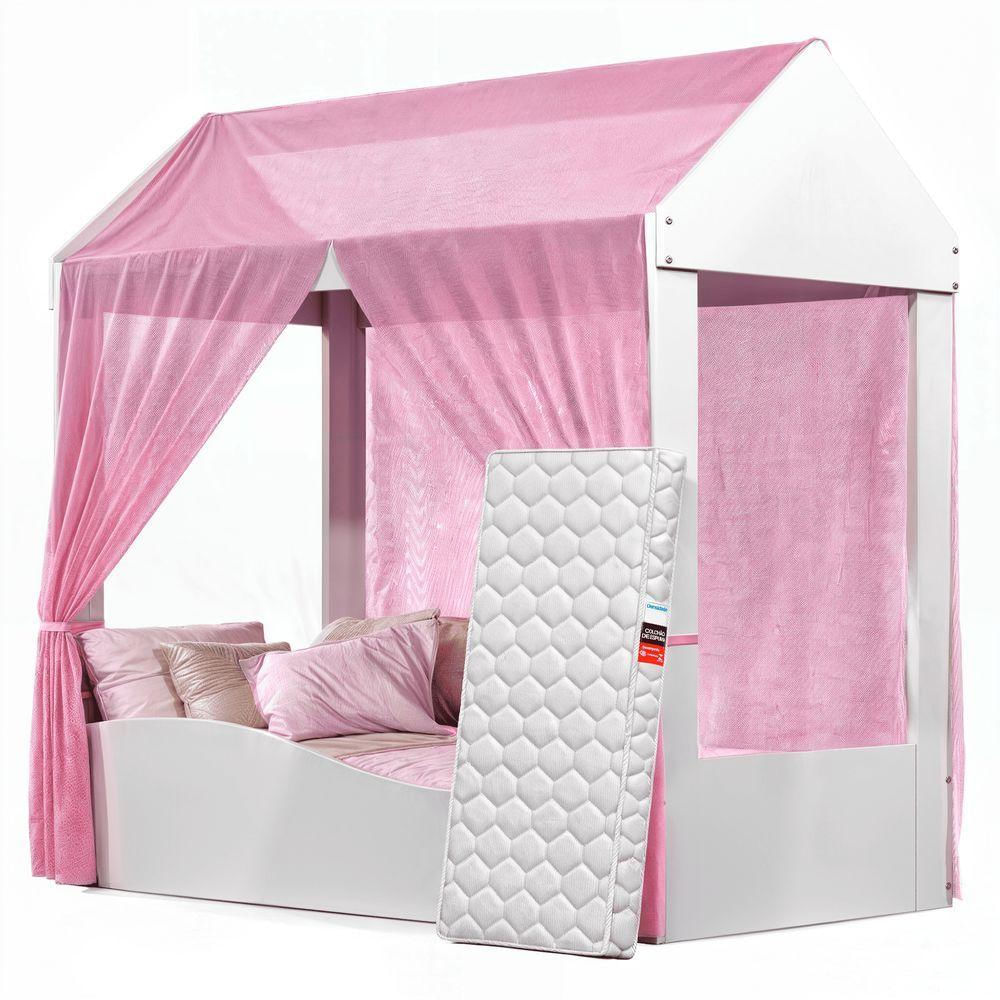 Cama Montessoriana Colina Com Voal Proteção Lateral E Colchão Infantil Quarto De Menina Criança Branco Rofemar