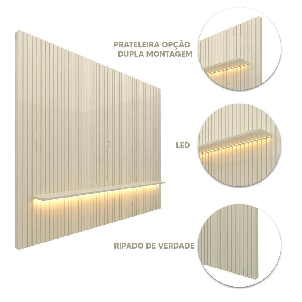 Painel Ripado Para Sala Tv Até 85 Polegadas Com Led Off White Notável Shop Jm