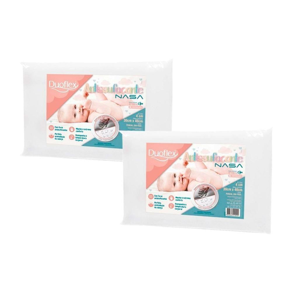 Travesseiro Infantil Bb3002 Nasa Baby Antissufocante 200 Fios Impermeável Kit C/ 2 Un (30x40x4) - Duo