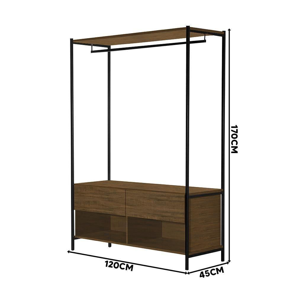 Roupeiro Closet Solteiro Industrial 2 Gavetas Imbuia Preto Ahri Steel Mobile