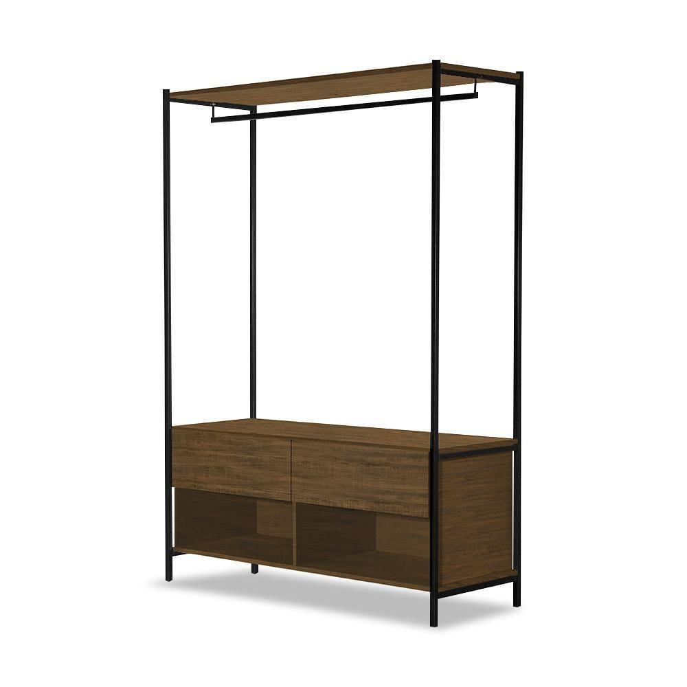 Roupeiro Closet Solteiro Industrial 2 Gavetas Imbuia Preto Ahri Steel Mobile