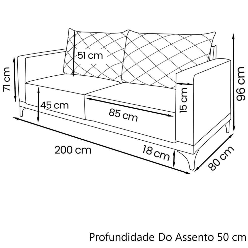 Sofa Living 3 Lugares Nori 200cm Veludo Deluxe 2237 Ezz 2237