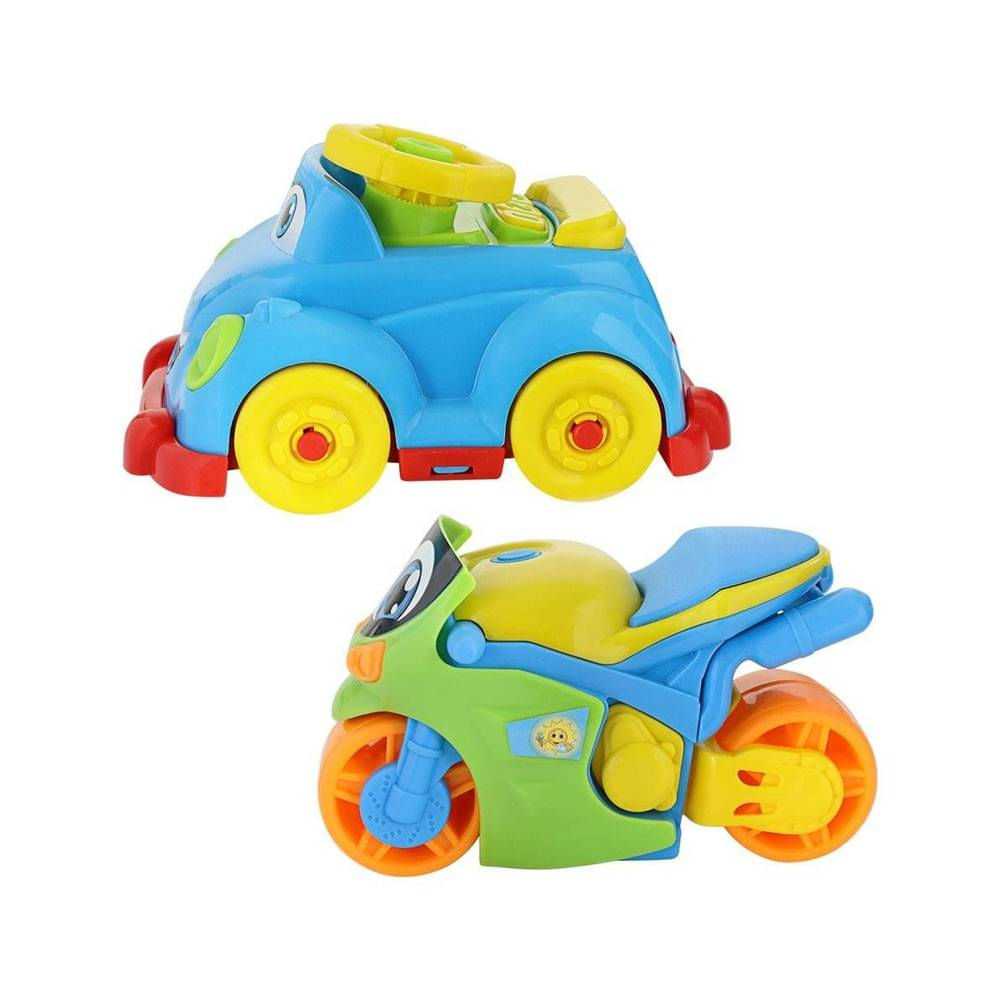 Carrinho + Motinha Mini Racers Super Colorido e Interativo Brinquedo Infantil Certificado pelo InMetro Emite Sons