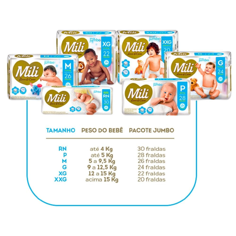 Fralda Descartável MILI Love & Care RN   18 fraldas Premium