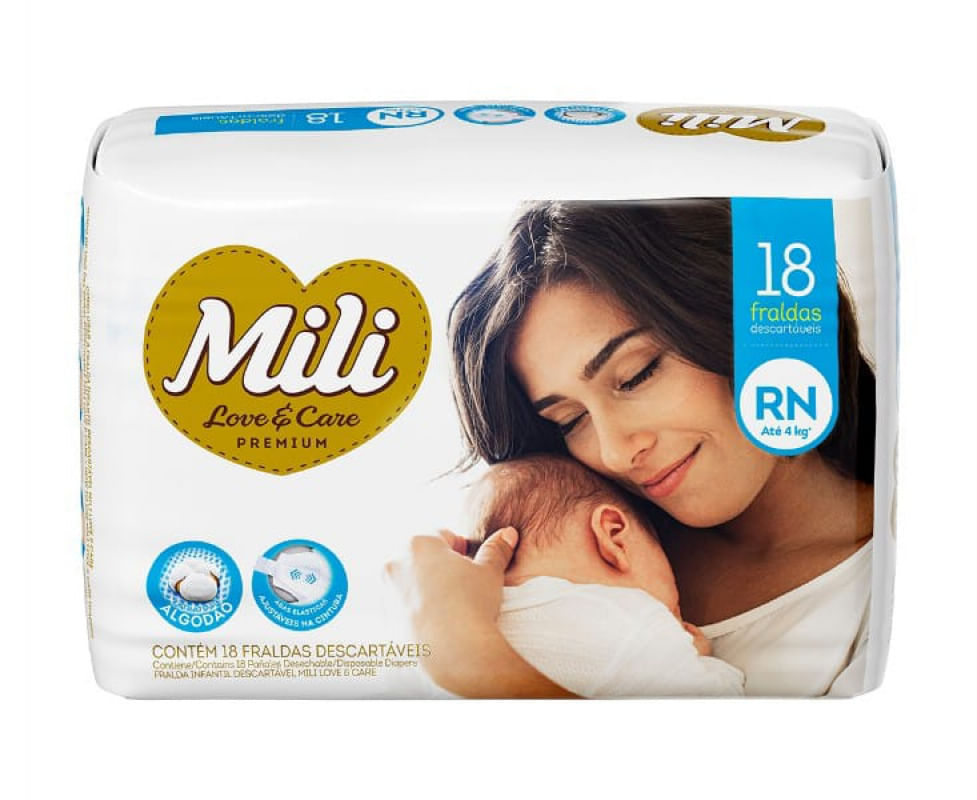 Fralda Descartável MILI Love & Care RN   18 fraldas Premium