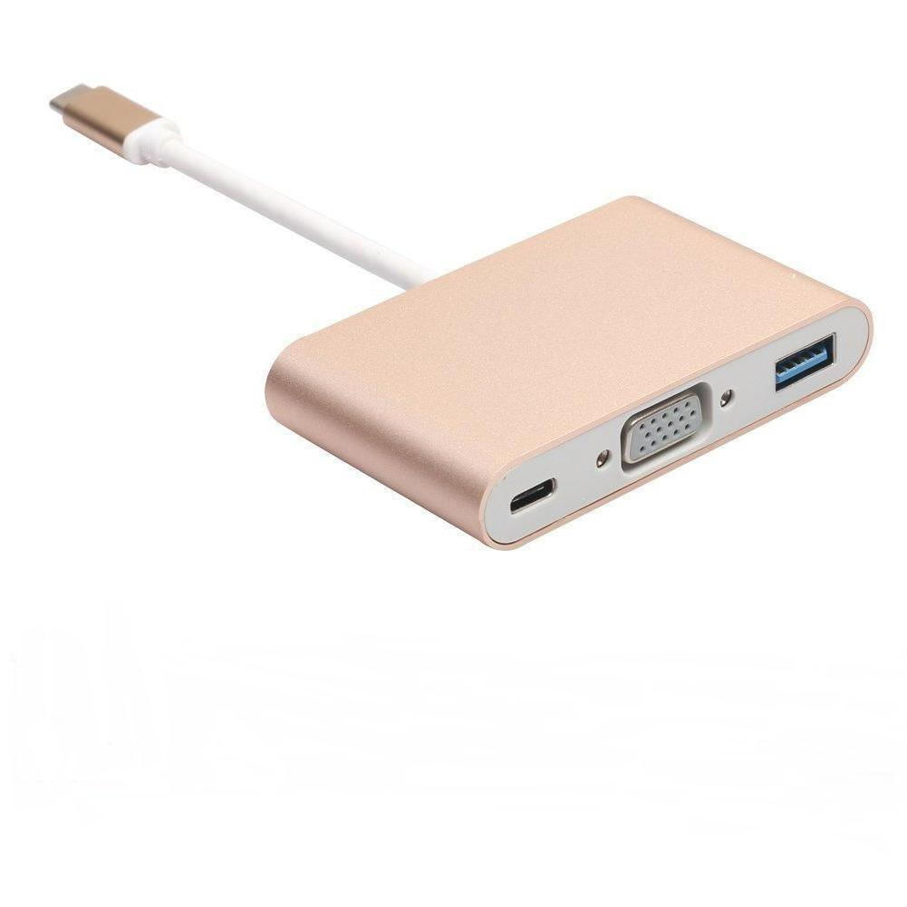 Adaptador De Usb-c Para Vga Multiporta 3 Em 1 Vga Usb 3.1-c