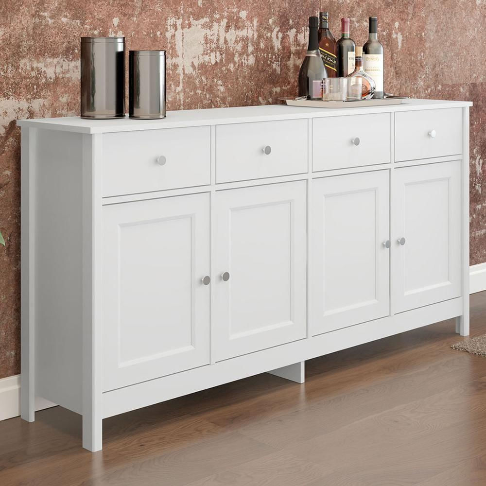 Balcao Buffet 4 Portas 4 Gavetas 154 Cm R626 Branco Dtall Branco