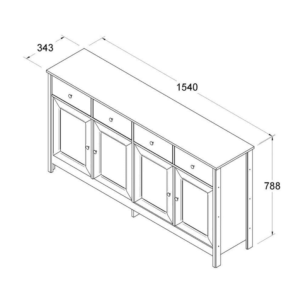 Balcao Buffet 4 Portas 4 Gavetas 154 Cm R626 Branco Dtall Branco