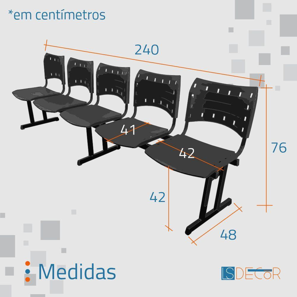 Cadeira Iso Pp Rp Longarina 5 Lugares Color Vermelho