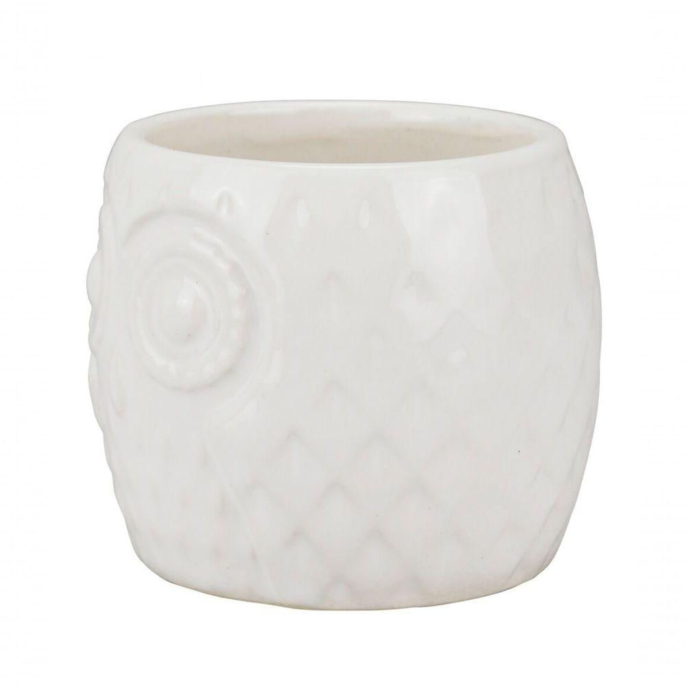 Vaso Porcelana Branco Coruja 6.5x7x7cm - Tudo Em Caixa