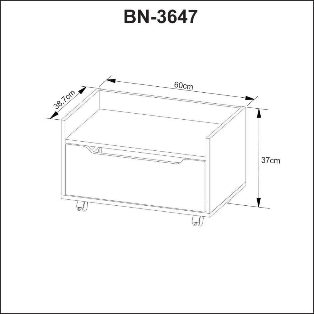 Balcão Gabinete 60cm Com 1 Gavetas E Rodízio Bn3647 Branco Tecnomobili