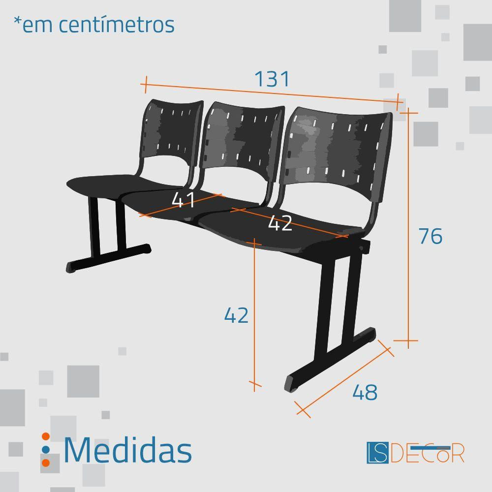 Cadeira Iso Pp Rp Longarina 3 Lugares Color Vermelho