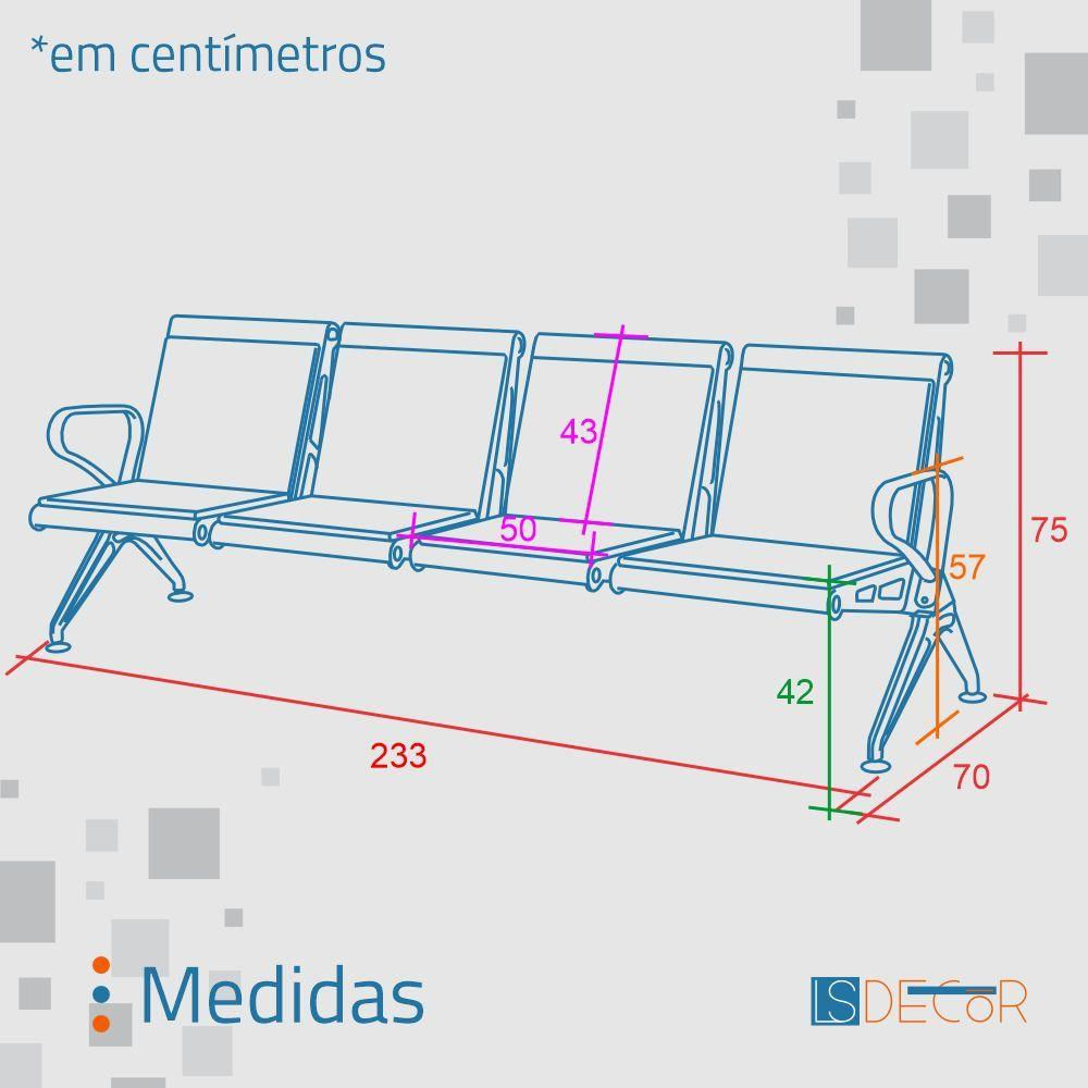 Cadeira Longarina Bob 4 Assentos Preto