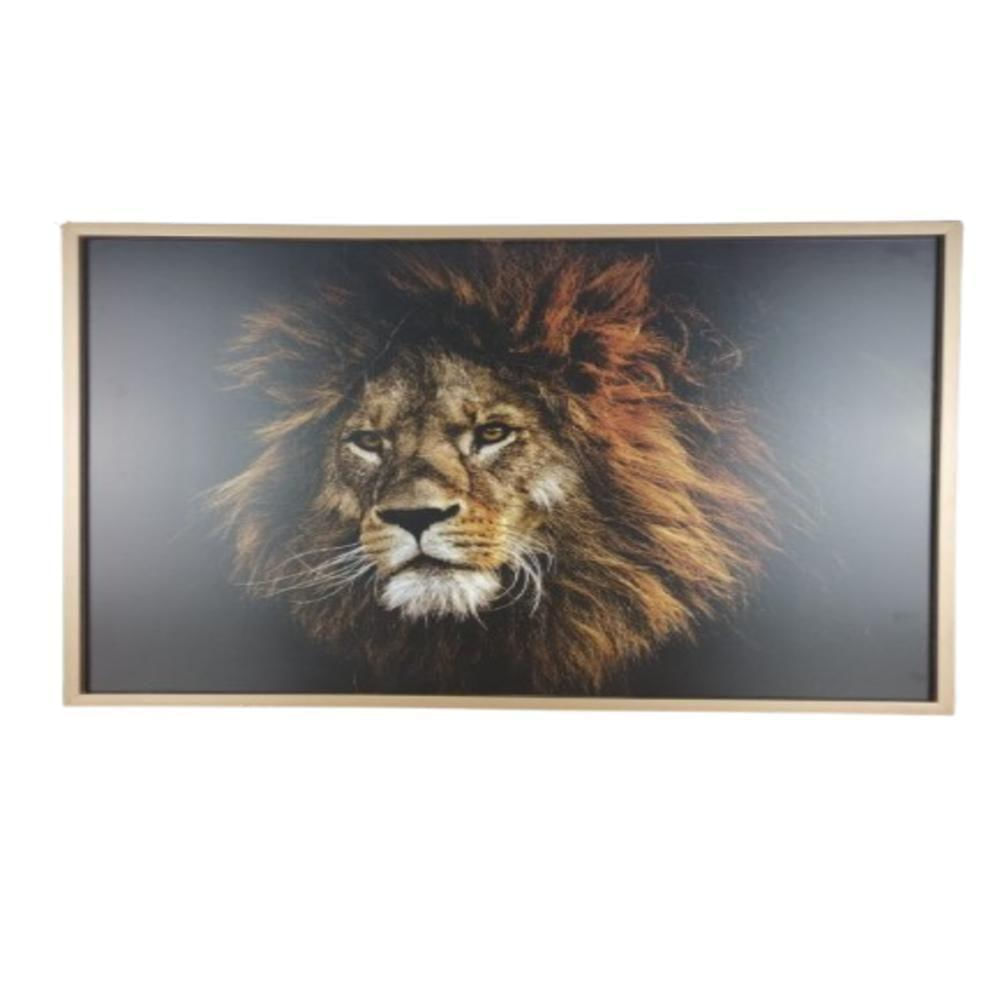 Quadro Decorativo Leao Realista Africana Motivacao Grande 70cm Dourado Moldura Sala Consultorio Escritorio Canvas