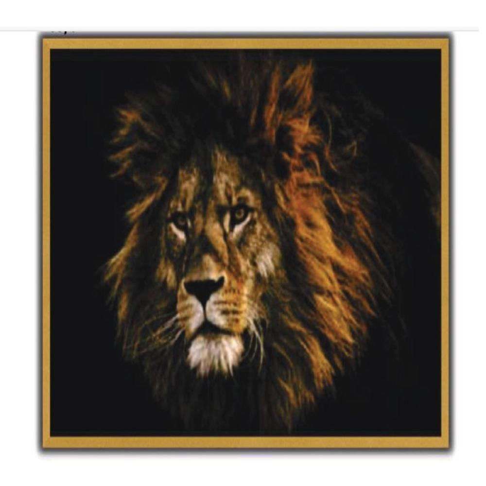 Quadro Decorativo Leao Realista Africana Motivacao Grande 70cm Dourado Moldura Sala Consultorio Escritorio Canvas