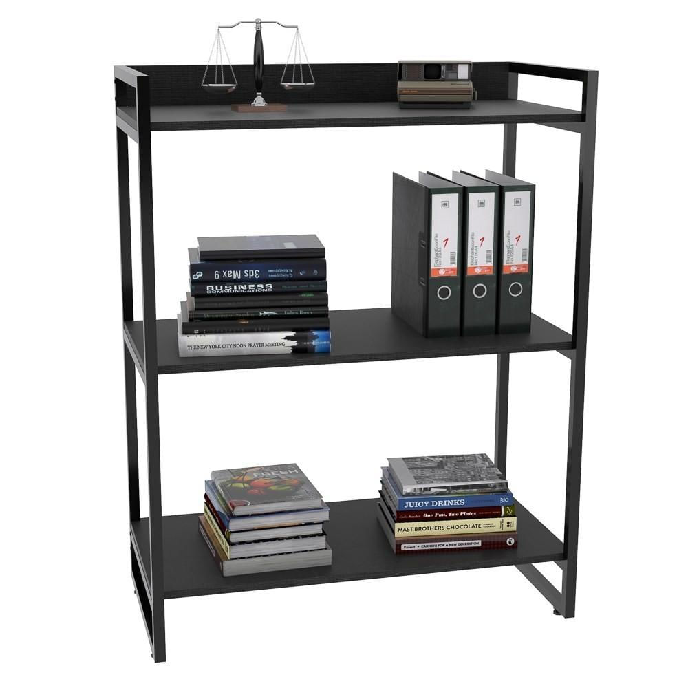 Estante Livreiro Prisma Estilo Industrial 80cm 3 Prateleiras C08 Preto Onix - Mpozenato