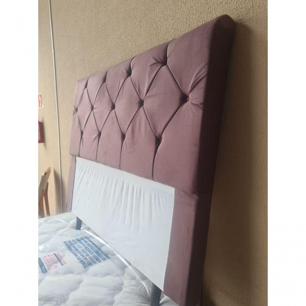 Cabeceira Pâmela Cama Box Estofada Capitone Élpis Móveis Suede Bege 160cm