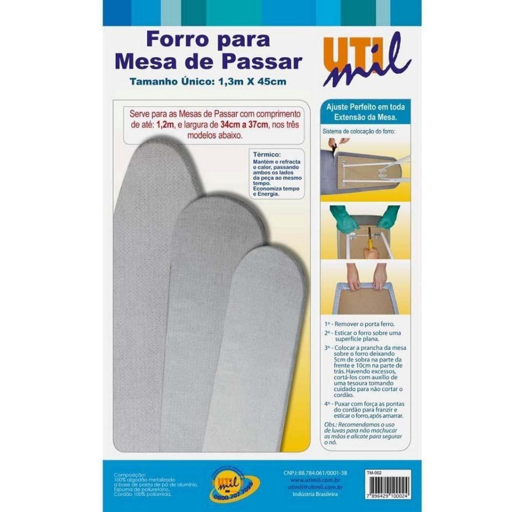 Forro para Mesa de Passar Universal Utimil TM002 em Tecido Metalizado/Térmico Metálico