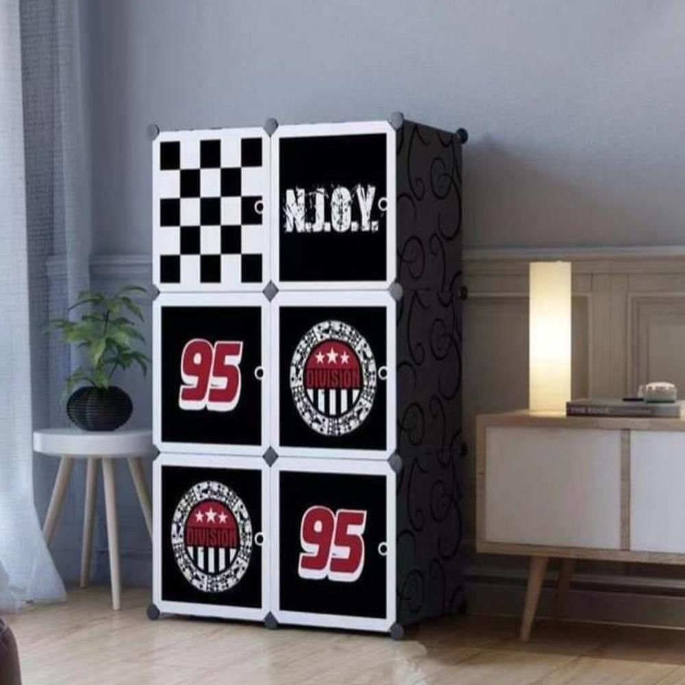 Guarda Roupa 6 Portas Black Armário Modular Carros Organizador Brinquedos Decorativo Estante Luxo