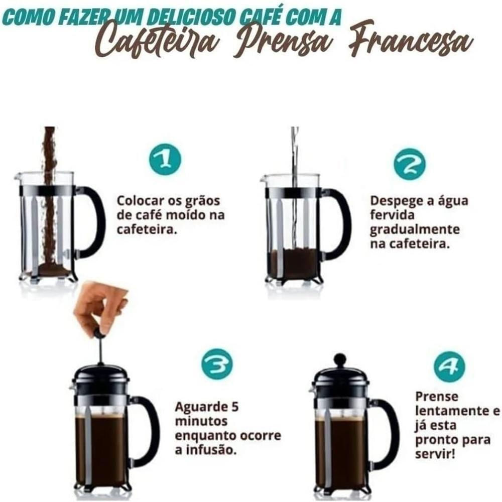 Cafeteira Francesa Chaleira Vidro Maquina Cafe 350ml Prensa Cremeira Bule French Press Inox