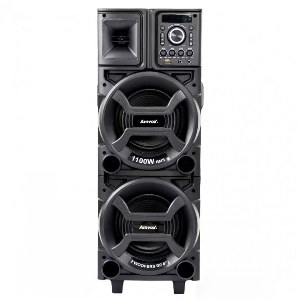 Torre de Som Duplo 8 Black ACA1101 LED 2 Woofers de 8 Amvox