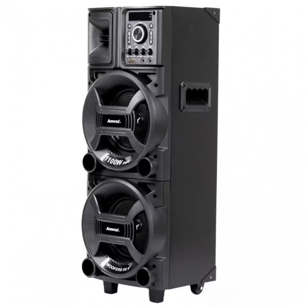 Torre de Som Duplo 8 Black ACA1101 LED 2 Woofers de 8 Amvox Preto