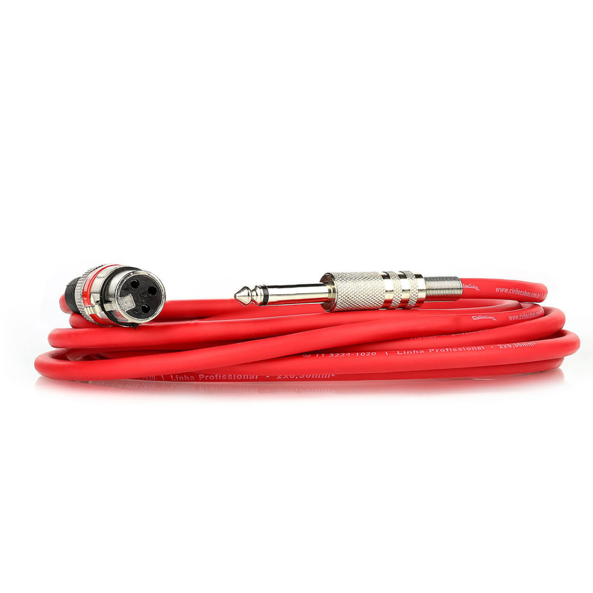 Cabo de Microfone XLR Femea Para P10 Mono - Vermelho - 1 Metro