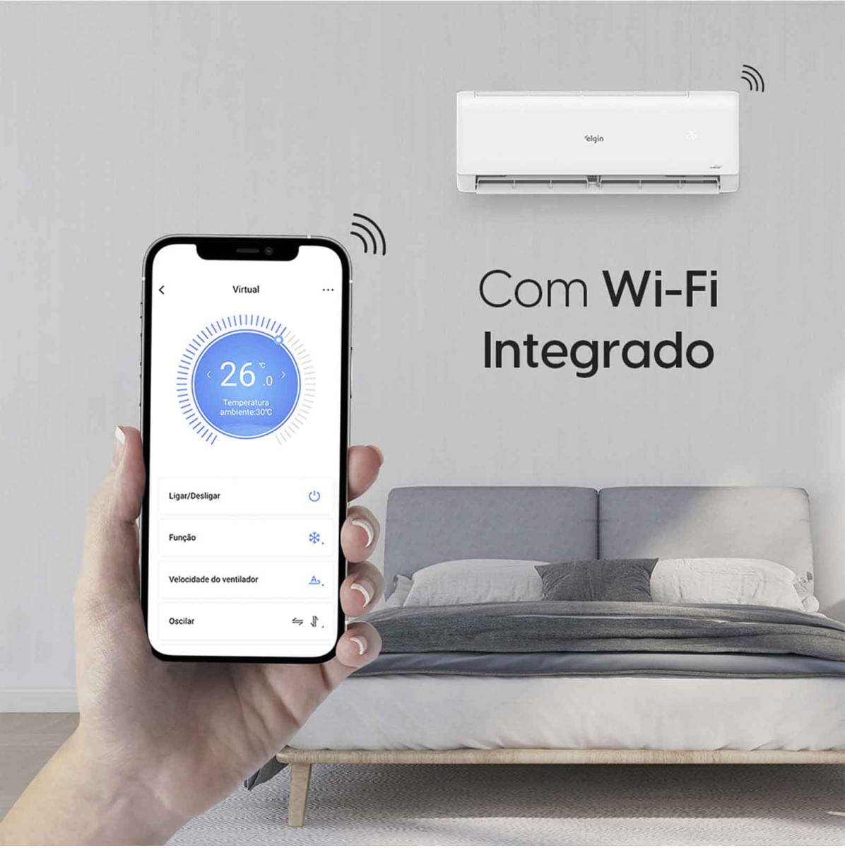 Ar Condicionado Split Hi Wall Eco II Inverter Connect Elgin 9.000 Btus Frio 220v R-32