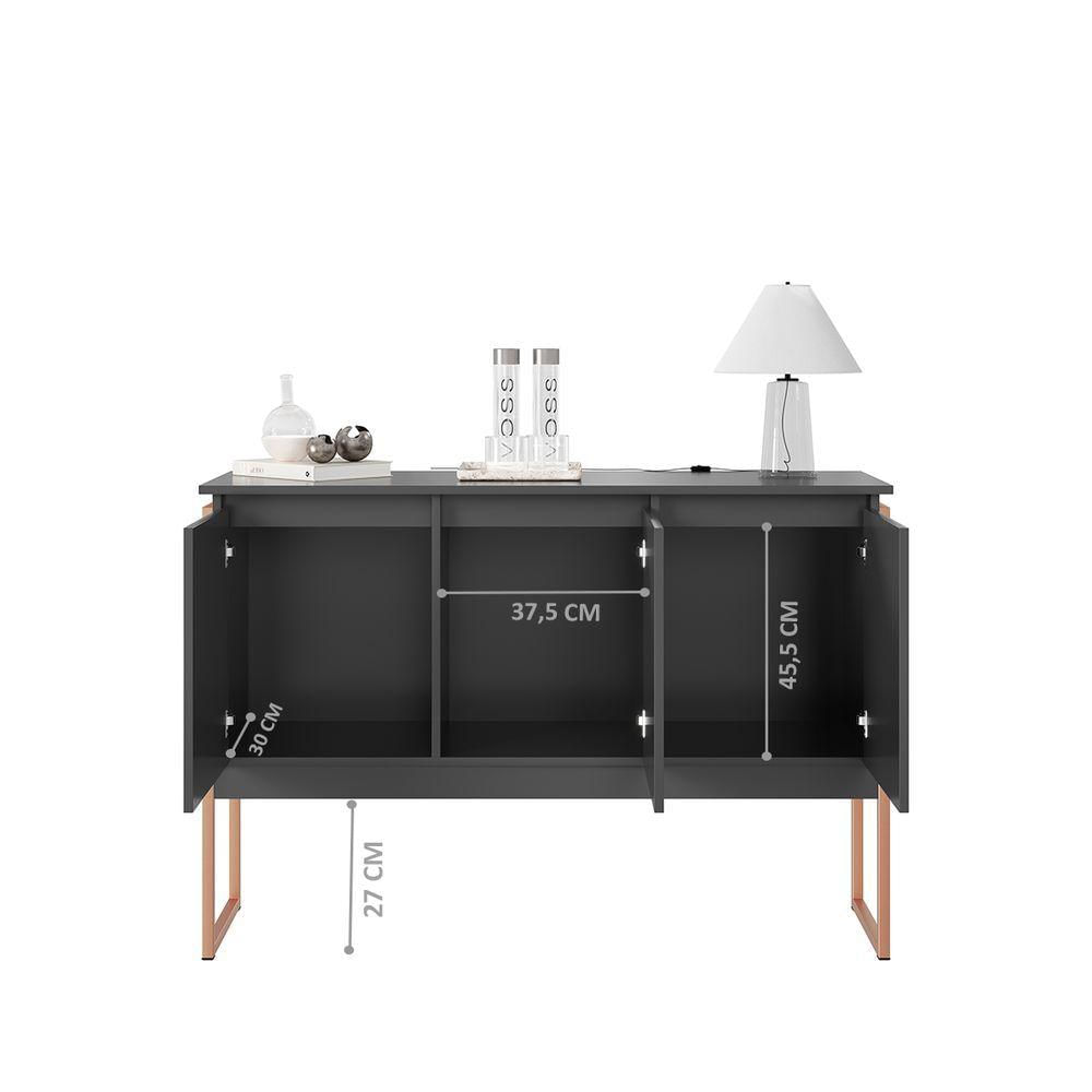 Buffet 3 Portas Industrial Italia - Preto Cobre Preto Cobre