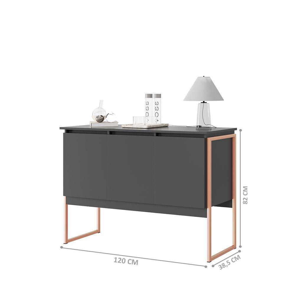 Buffet 3 Portas Industrial Italia - Preto Cobre Preto Cobre