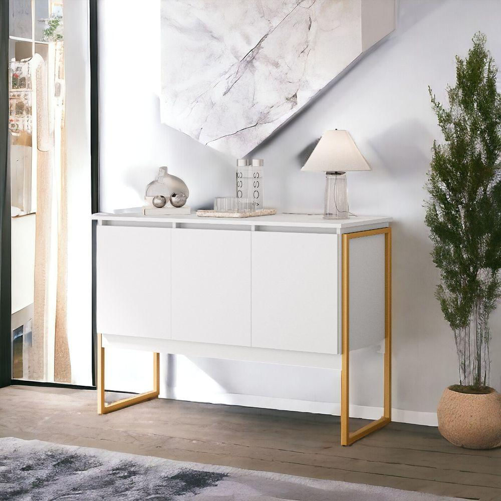 Buffet 3 Portas Elegante Noronha - Branco Dourado Branco Dourado