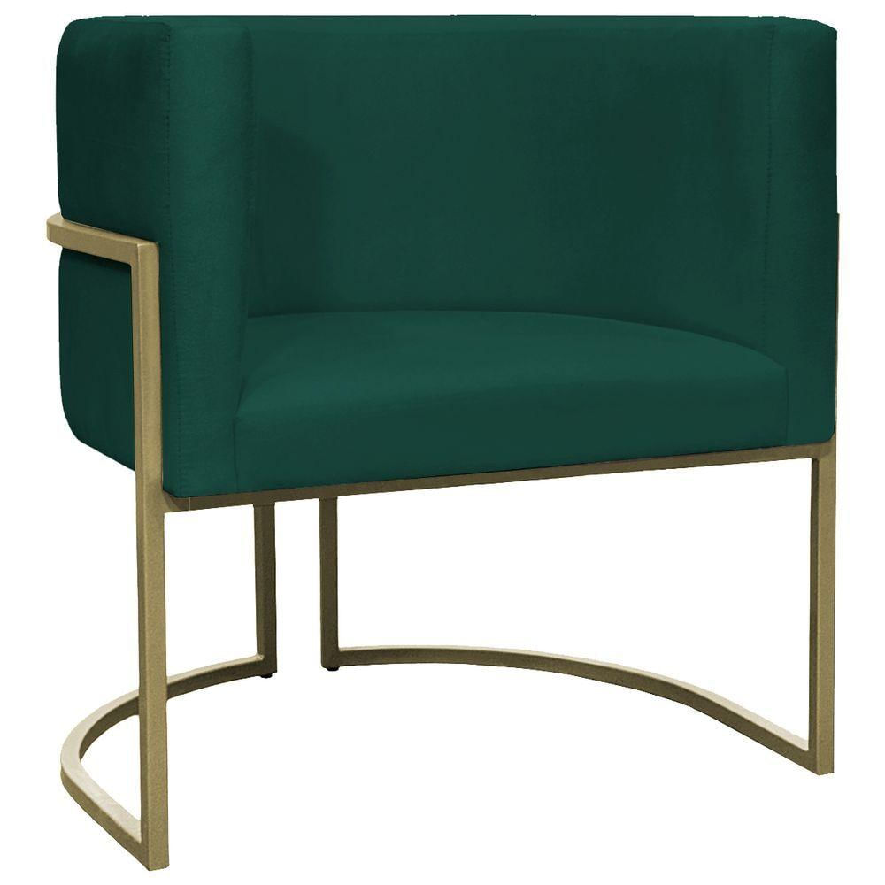 Poltrona Decorativa Recepção Luna Suede Base Ferro Champagne Verde Suede