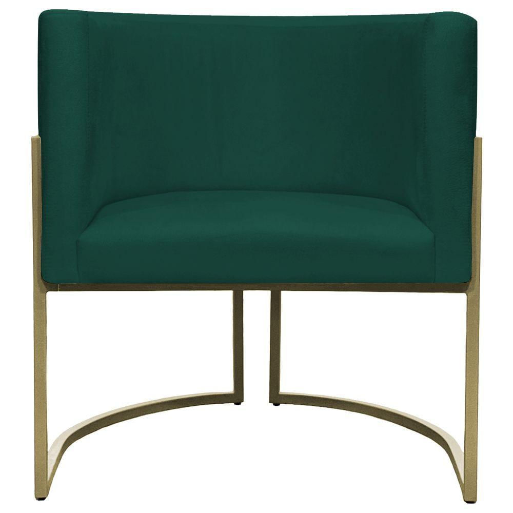 Poltrona Decorativa Recepção Luna Suede Base Ferro Champagne Verde Suede