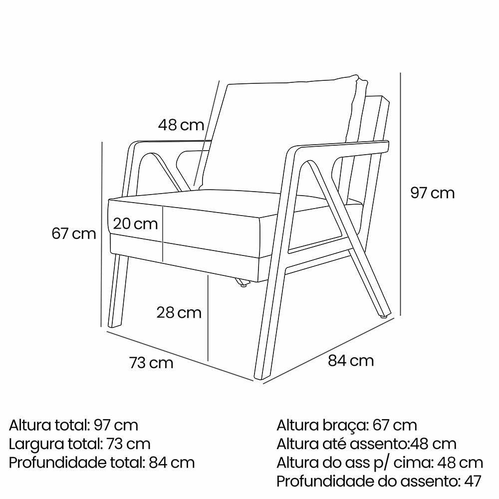 Kit 2 Poltronas Decorativa Luiza Linho Bouclê Base Em Madeira Castanho - Pallazio Bege