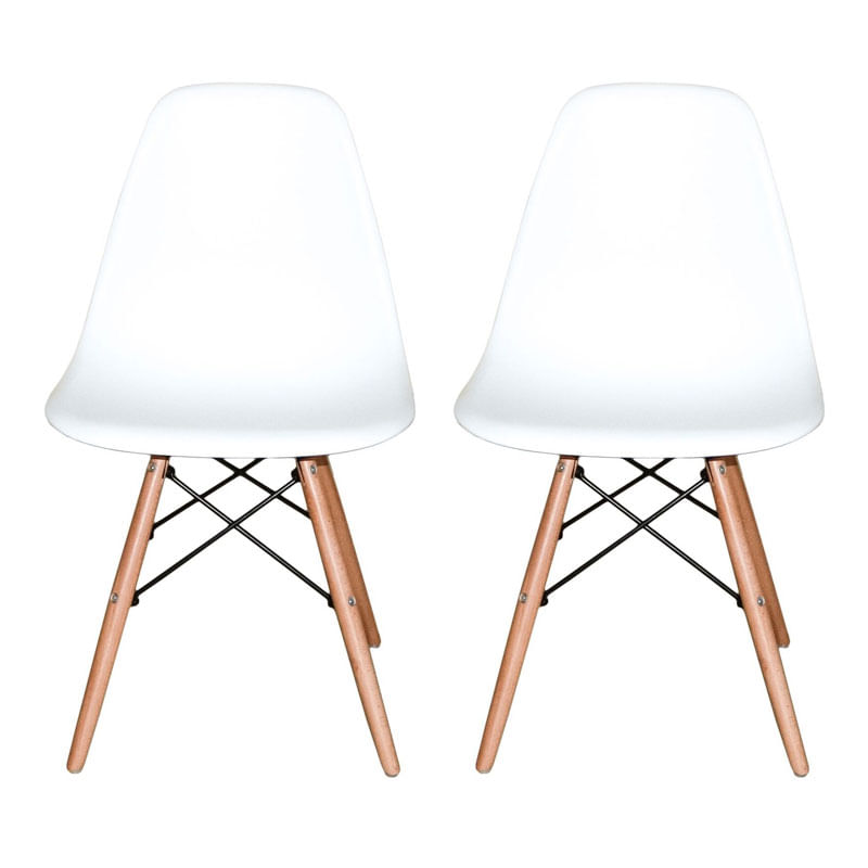 Conjunto Com 2 Cadeiras Dkr Eames Polipropileno Base Eiffel Madeira Branca