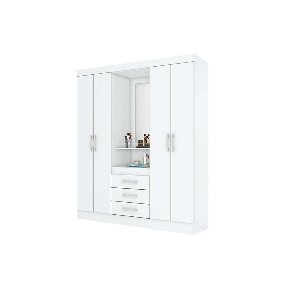 Guarda Roupa 4 Portas E 3 Gavetas C/ Espelho Briz B24 Branco - Henn