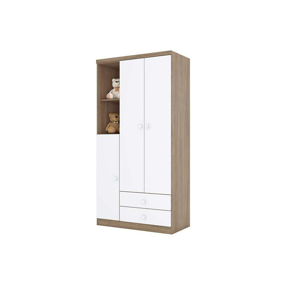 Guarda Roupa Bebê Bala De Menta C/ 3 Portas E 2 Gavetas Branco - Henn