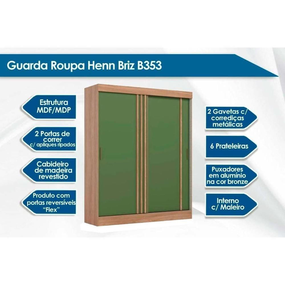 Guarda Roupa 2 Portas de Correr e 2 Gavetas Briz B353 Flex Nature/Off White ou Cinza - Henn